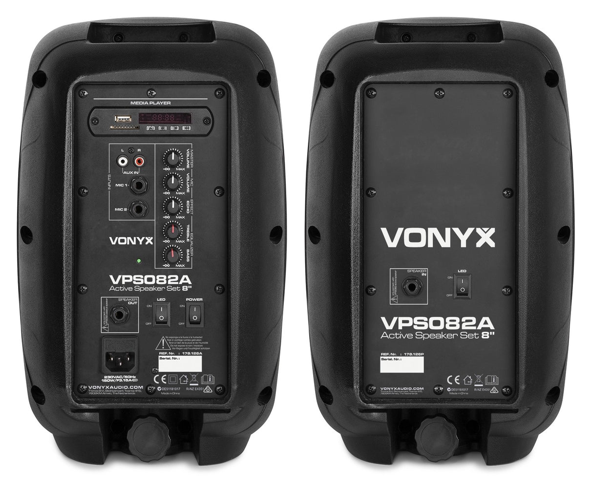 VONYX VPS082A 400W Actieve Speakerset met Bluetooth, USB/SD en 8 inch Woofers