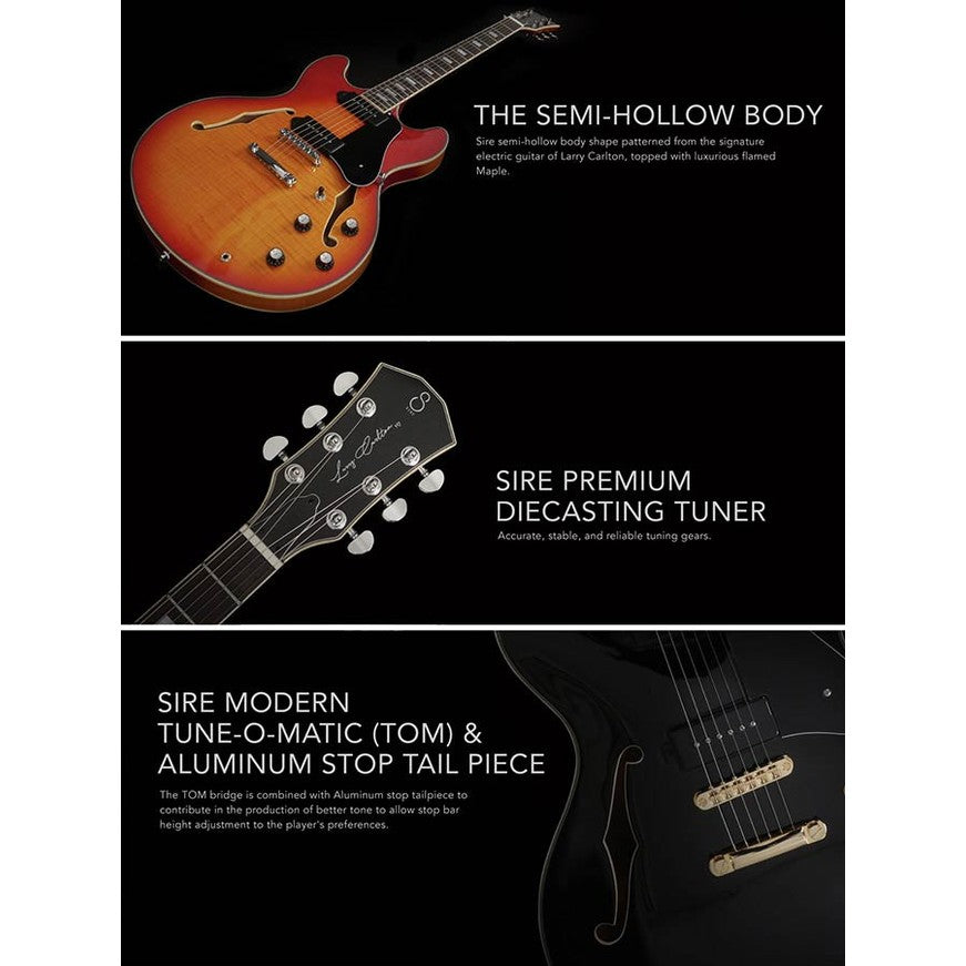 Sire Guitars H7VL/VS Linkshandige elektrische archtop gitaar met P90s vintage sunburst
