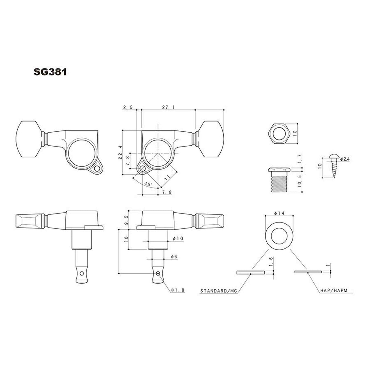 Gotoh GTH14112 SG381 stemmechanieken met Magnum Lock Trad and 07 knoppen, 6L, goud
