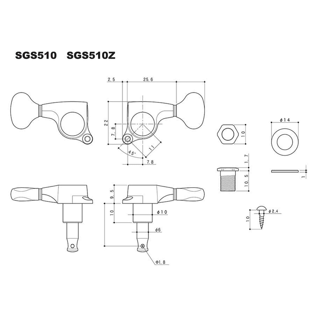 Gotoh GTH14936 SGS510Z stemmechanieken met S5 knoppen, 3L3R, chroom