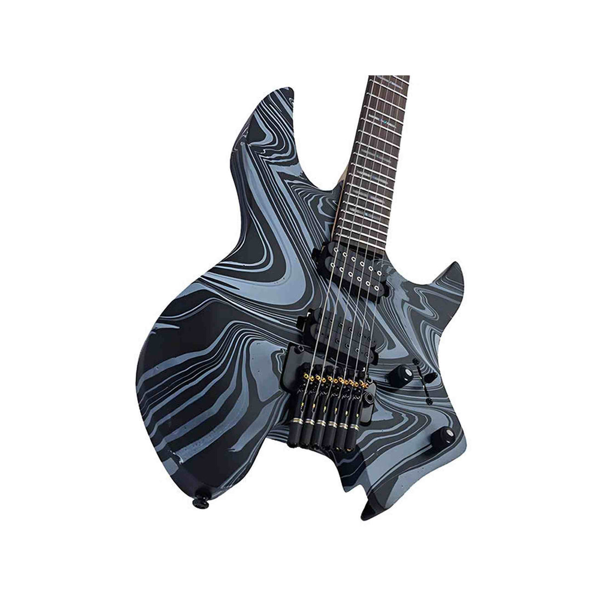 Sire X6H6/BKSW Larry Carlton Headless Elektrische Gitaar Black Swirl met Tremolobrug en Gigbag