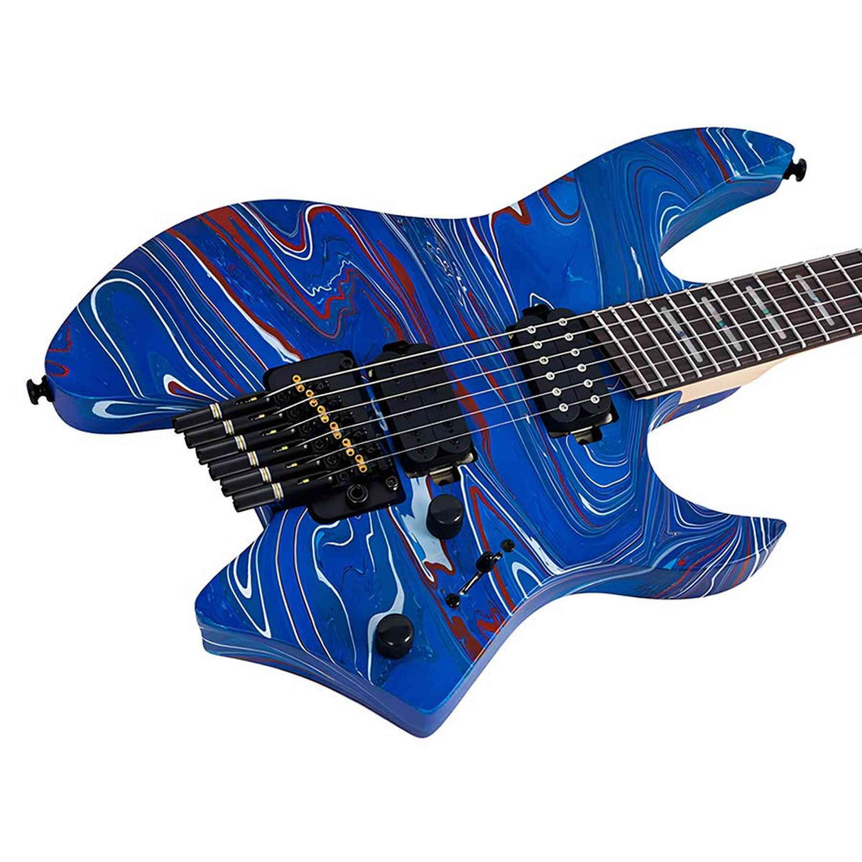 Sire X6H6/BLSW Larry Carlton Headless Elektrische Gitaar Blue Swirl met Tremolobrug en Gigbag