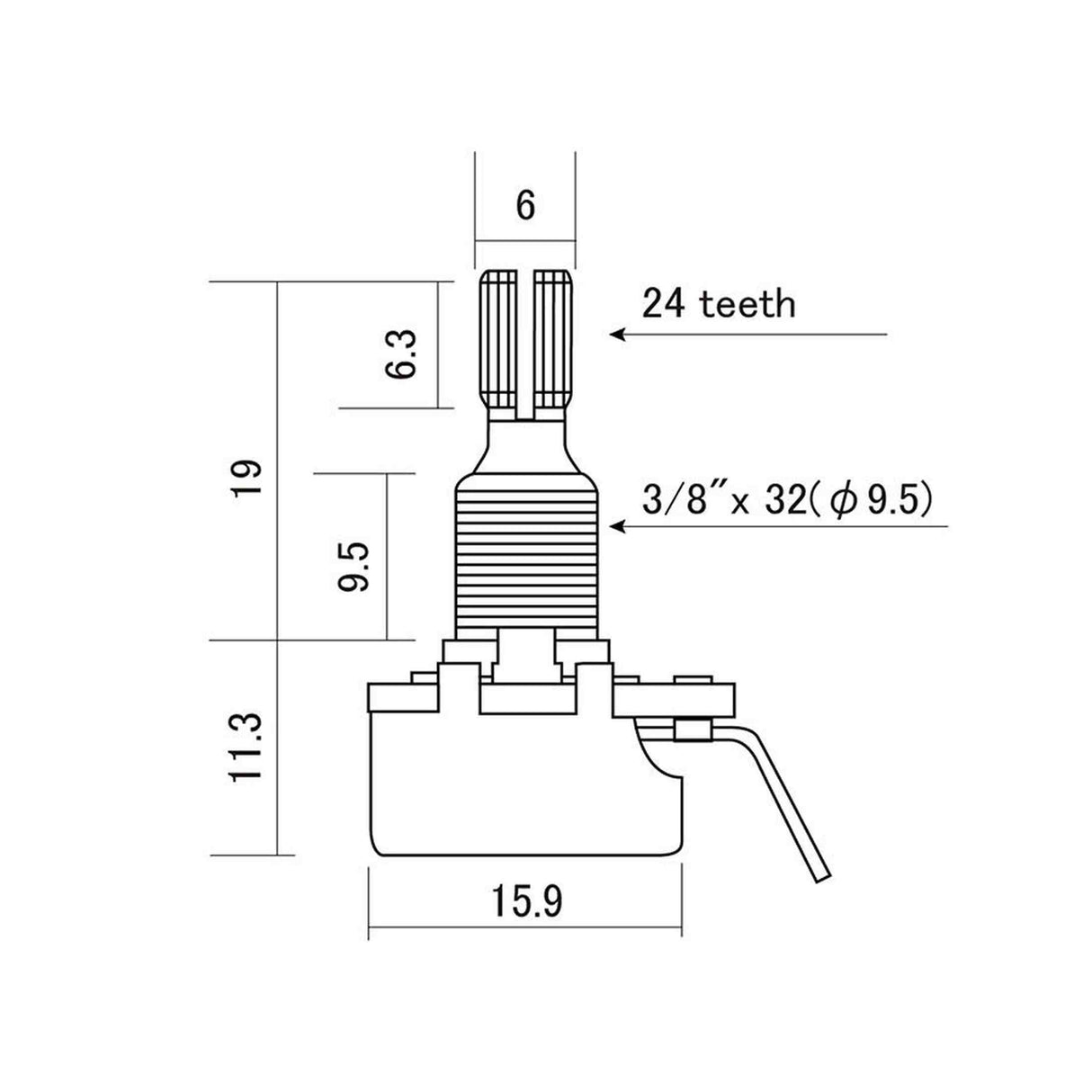 CTS USA CTS-5001 500K Audio Potmeter Mini Type met Inch As en 16 mm Behuizing