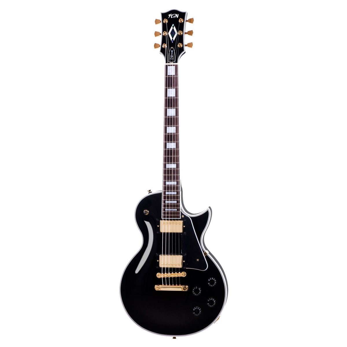 FGN Neo Classic LC10 elektrische gitaar Black, Alnico 5 humbuckers, gouden hardware, met gigbag
