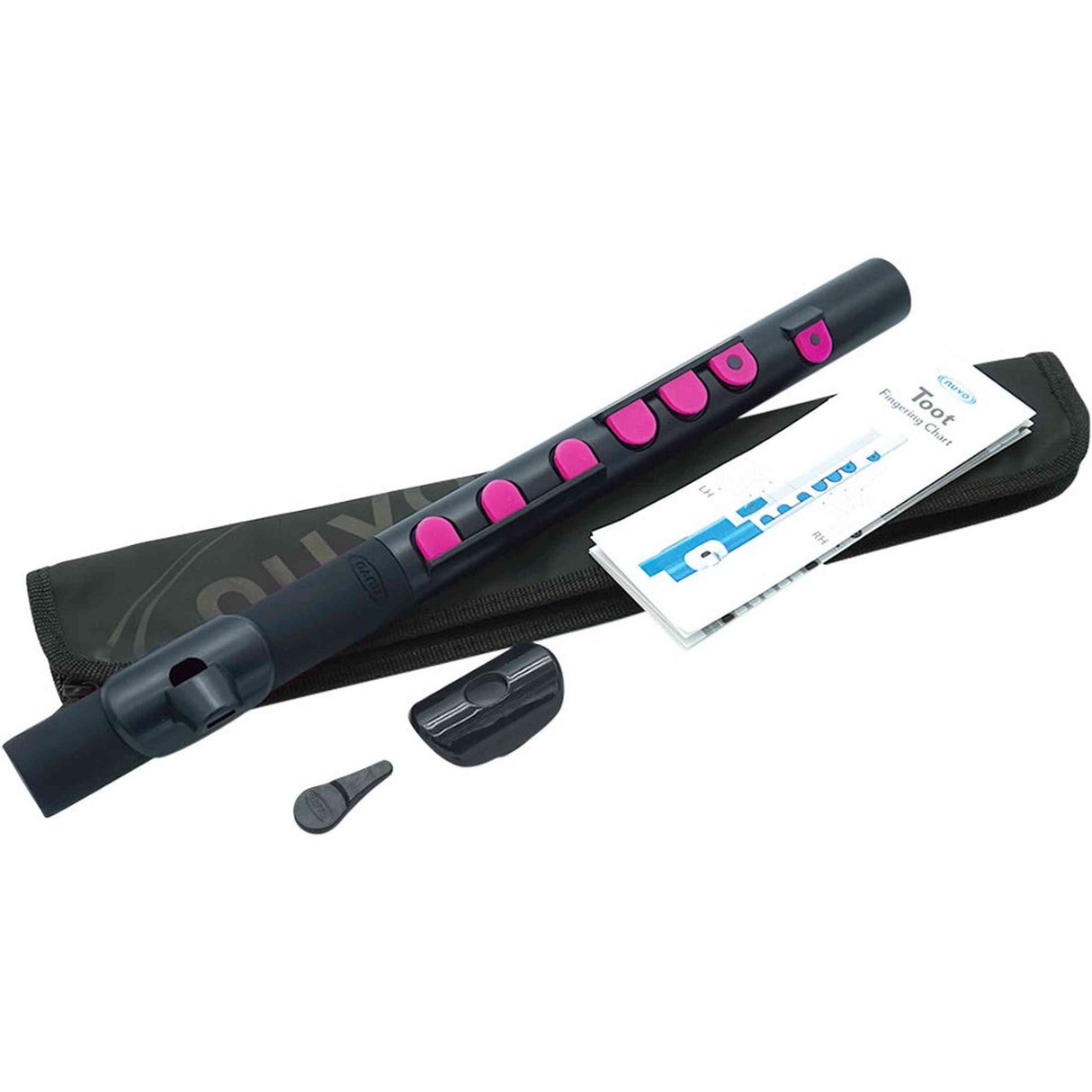 NUVO TooT 2.0 zwart-roze kinder dwarsfluit blokfluit alternatief met kleppen en Firstnote