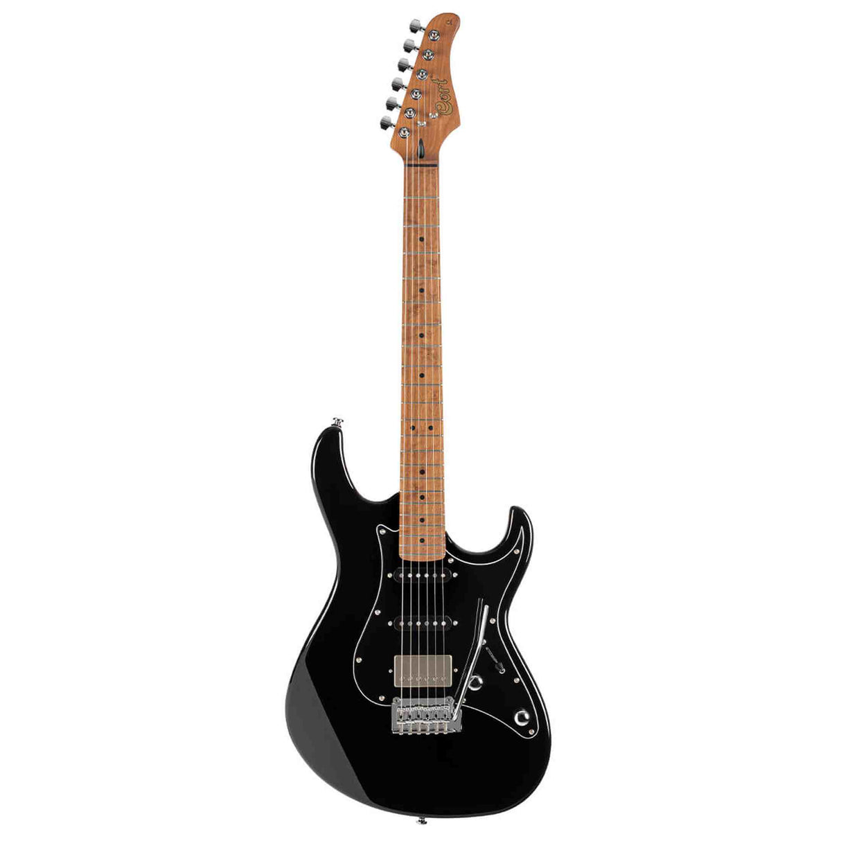 Cort G250SE BK Elektrische Gitaar HSS Linden Roasted Maple Zwart met 2-Punts Tremolo