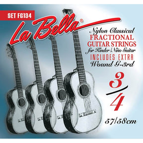 La Bella L-FG134 snaren set classic, clear nylon trebles & silverplated basses, extra G-3 wound , 3/4 scale