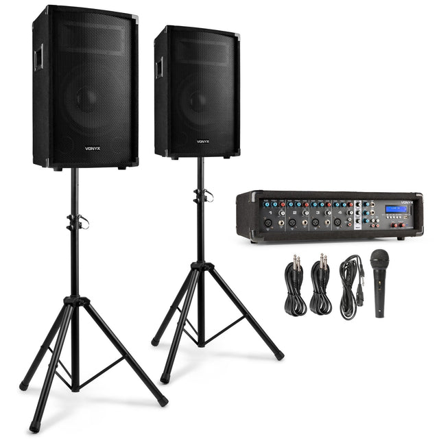 VONYX VX210 Full PA Geluidssysteem 800W met 10 inch Speakers, Mixer en Bluetooth