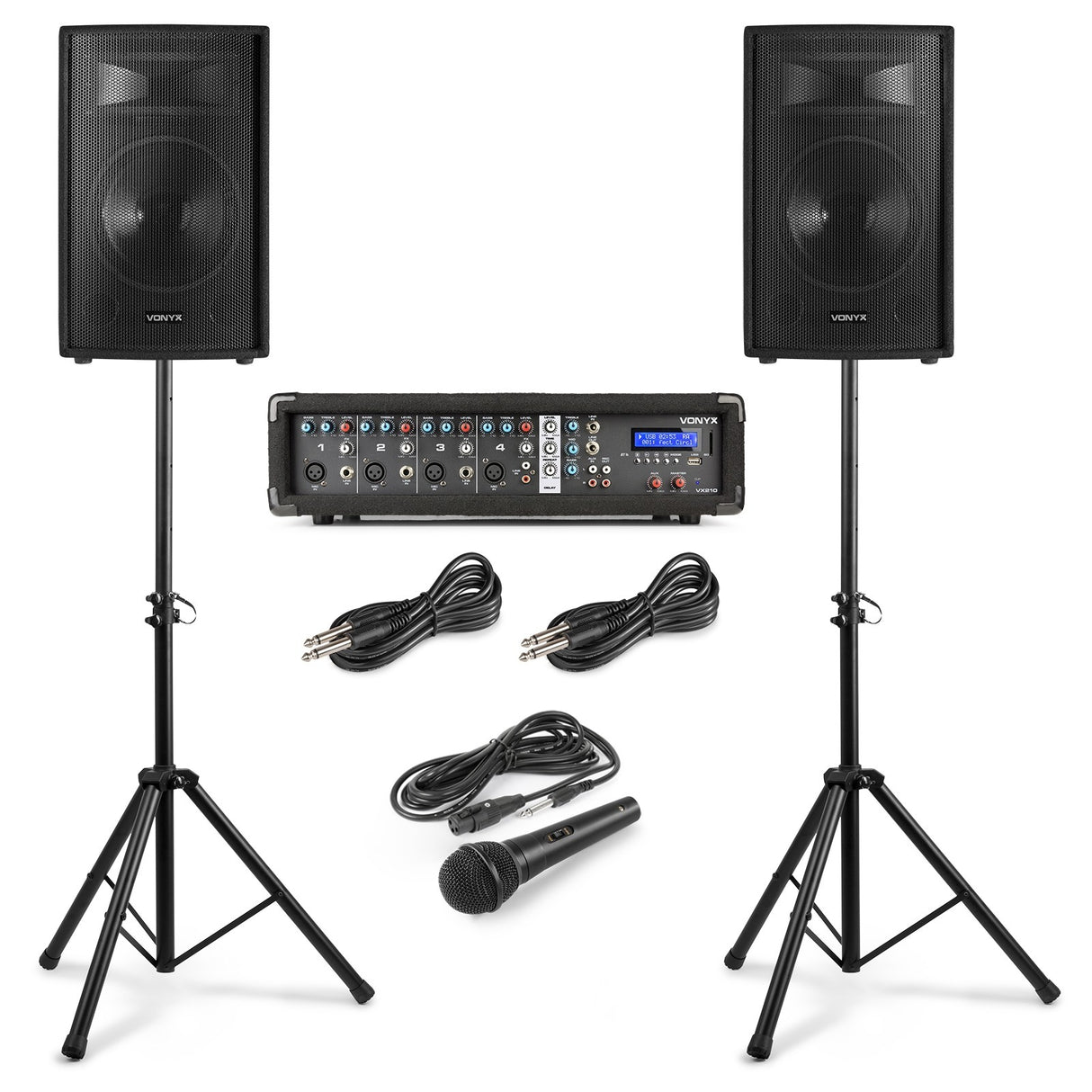 VONYX VX210 Full PA Geluidssysteem 800W met 10 inch Speakers, Mixer en Bluetooth