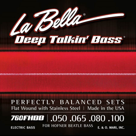 La Bella L-760FHBB snaren set elektrisch bass, for Hofner Beatle, stainless steel flatwound, 050-065-080-100 shortscale