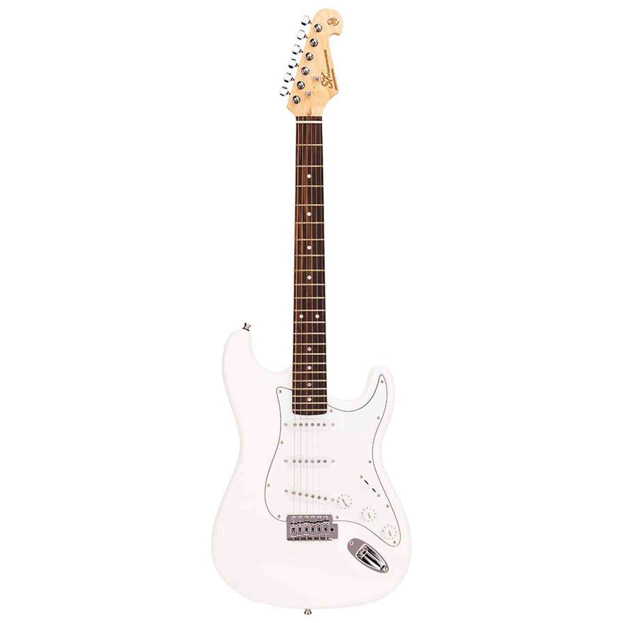 SX ED1/WT elektrische gitaar – 3 single coil pickups, vintage tremolo, wit + tas