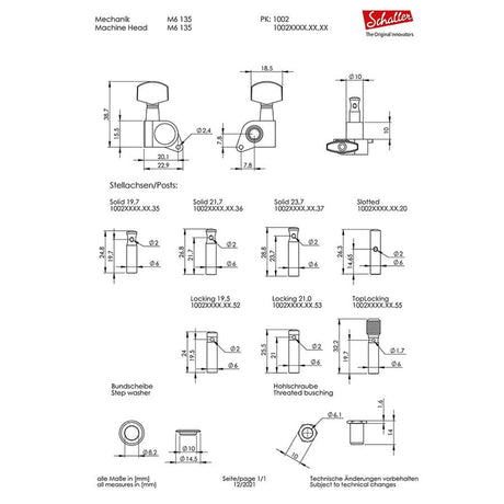 Schaller 0202200150 Stemmechanieken 6L met small metal pegs, staggered locking shaft, chroom