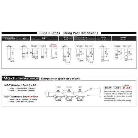 Gotoh GTH14580 SGS510 stemmechanieken met HAPM and S5 knoppen, 3L3R, chroom