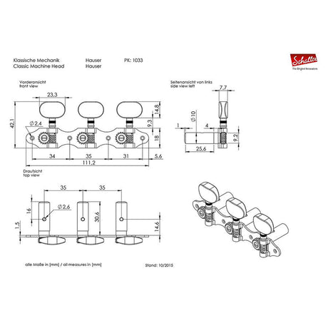 Schaller 1033056331 Houser Stemmechanieken Goud met Witte Acryl Knoppen en Witte Snaarrollen