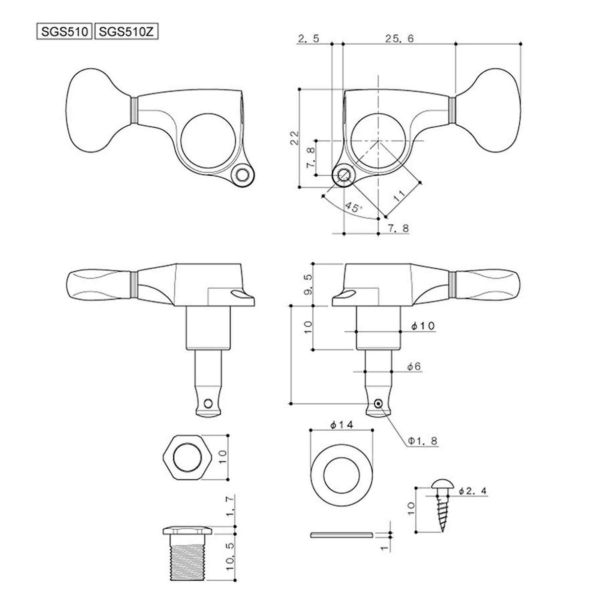 Gotoh GTH14301 SGL510 stemmechanieken met L5 knoppen, 3L3R, chroom