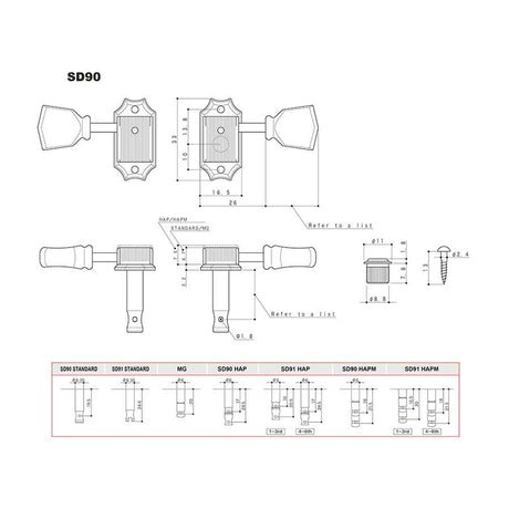 Gotoh GTH12963 SD90 stemmechanieken met M5 knoppen, 3L3R, nikkel
