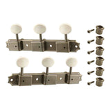Allparts TK0700007 Gotoh vintage deluxe style 3x3 keys on a strip, 70 mm, off-white plastic knoppen, aged nikkel, 2pcs