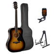 Richwood RD-12-SB Artist Series Dreadnought Akoestische Gitaarset Sunburst met Stemapparaat, Tas en Gitaarstandaard