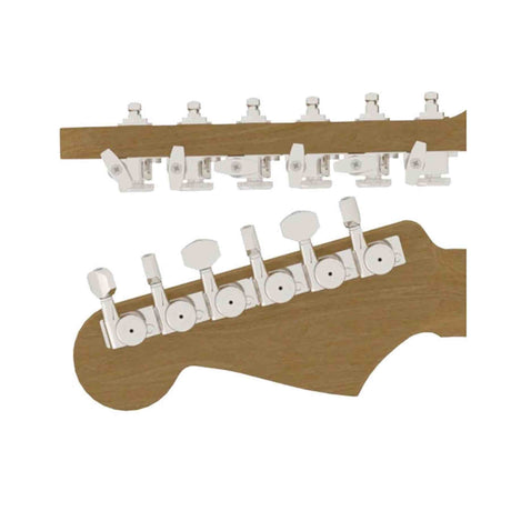 Hipshot HS6K1VEL0NS Vintage gitaar tuner upgrade kit, 6 inline Grip-Lock, closed nikkel staggered