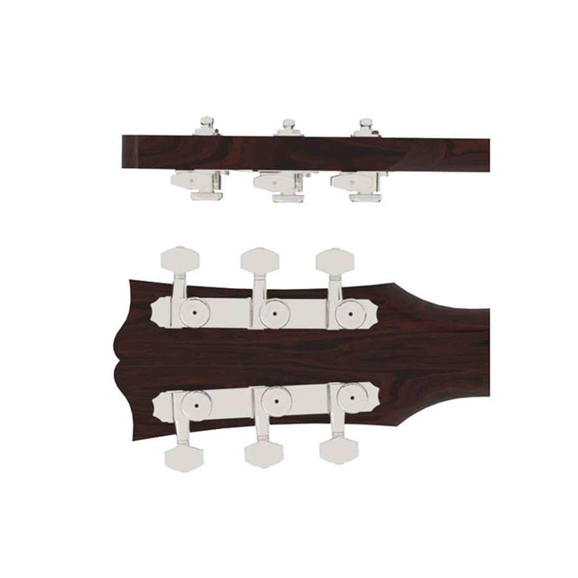 Hipshot HS6K2VEL0N Vintage gitaar tuner upgrade kit, 3 + 3 Grip-Lock, closed nikkel