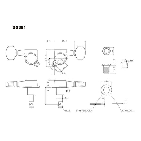 Gotoh GTH13992 SG381 stemmechanieken met Magnum Lock and 05PW knoppen, 3L3R, goud