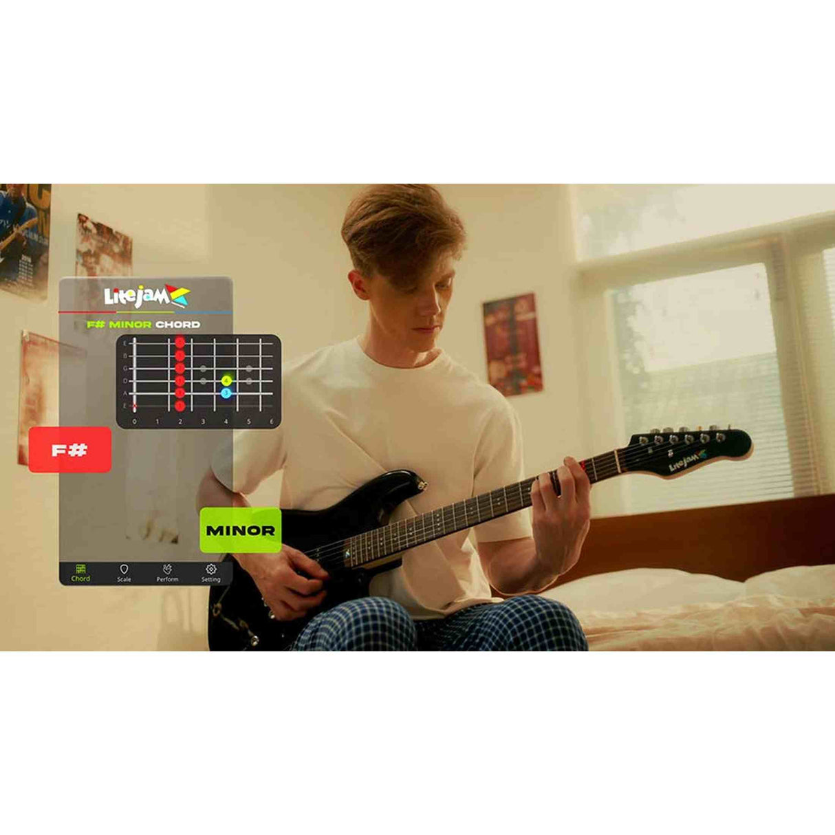 Litejam RGB24/WH Smart Learning Elektrische Gitaar Set White 24 frets HSH RGB LED