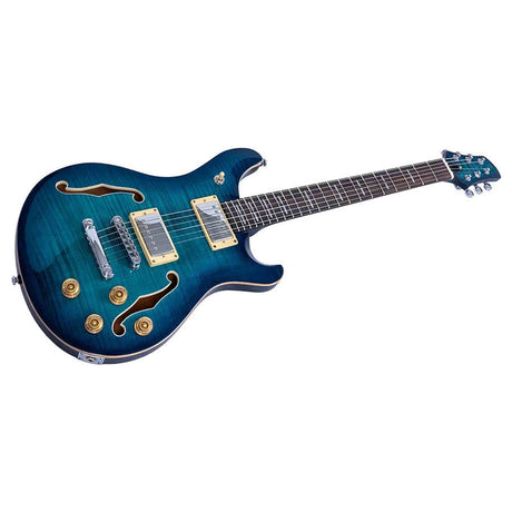 Sire Q7H/TBL Larry Carlton Hollow Elektrische Gitaar Transparent Blue met Chambered Mahonie Body en Locking Tuners