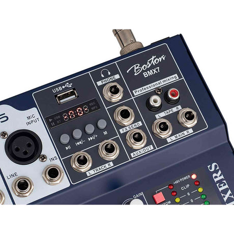 Boston BMX7 7-kanaals Mengpaneel met DSP, USB en 48V Fantoomvoeding, Blauw