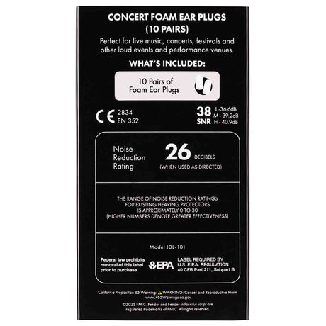 Fender 0990545003 Oordoppen Concert Schuim 10 Paar Geluidsbescherming