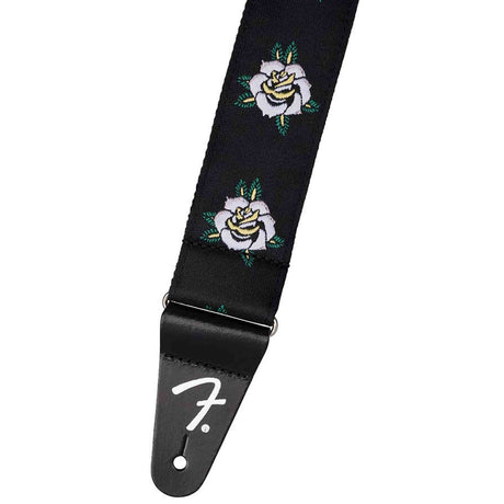 Fender 0990638023 Rose Gitaarband Wit Jacquard Nylon Verstelbaar Leer Uiteinden