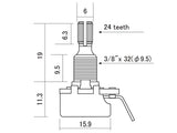 CTS USA CTS-5001 500K Audio Potmeter Mini Type met Inch As en 16 mm Behuizing