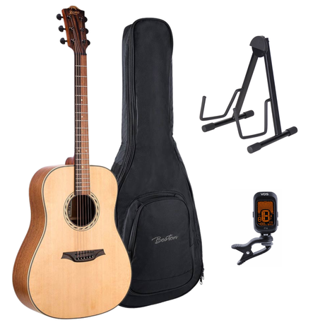 Bromo BAT1 Tahoma Series Gitaarset – Dreadnought met Massief Sparren Bovenblad, Gigbag, Standaard en Tuner
