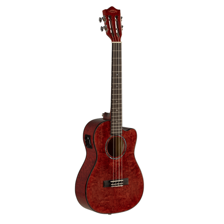 LANIKAI LKUQM-RDCEB Baritonukulele, Quilted Maple Serie, Red, Cutaway, Preamp, Sof