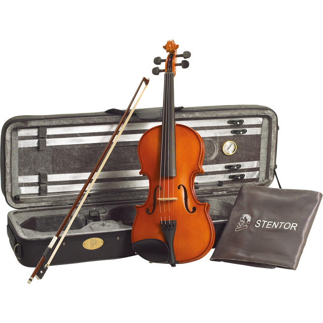 Stentor SR1560A vioolset 4/4 Conservatoire II – handgemaakt, gevlamd esdoorn & Shellax™-afwerking, incl. strijkstok en luxe koffer
