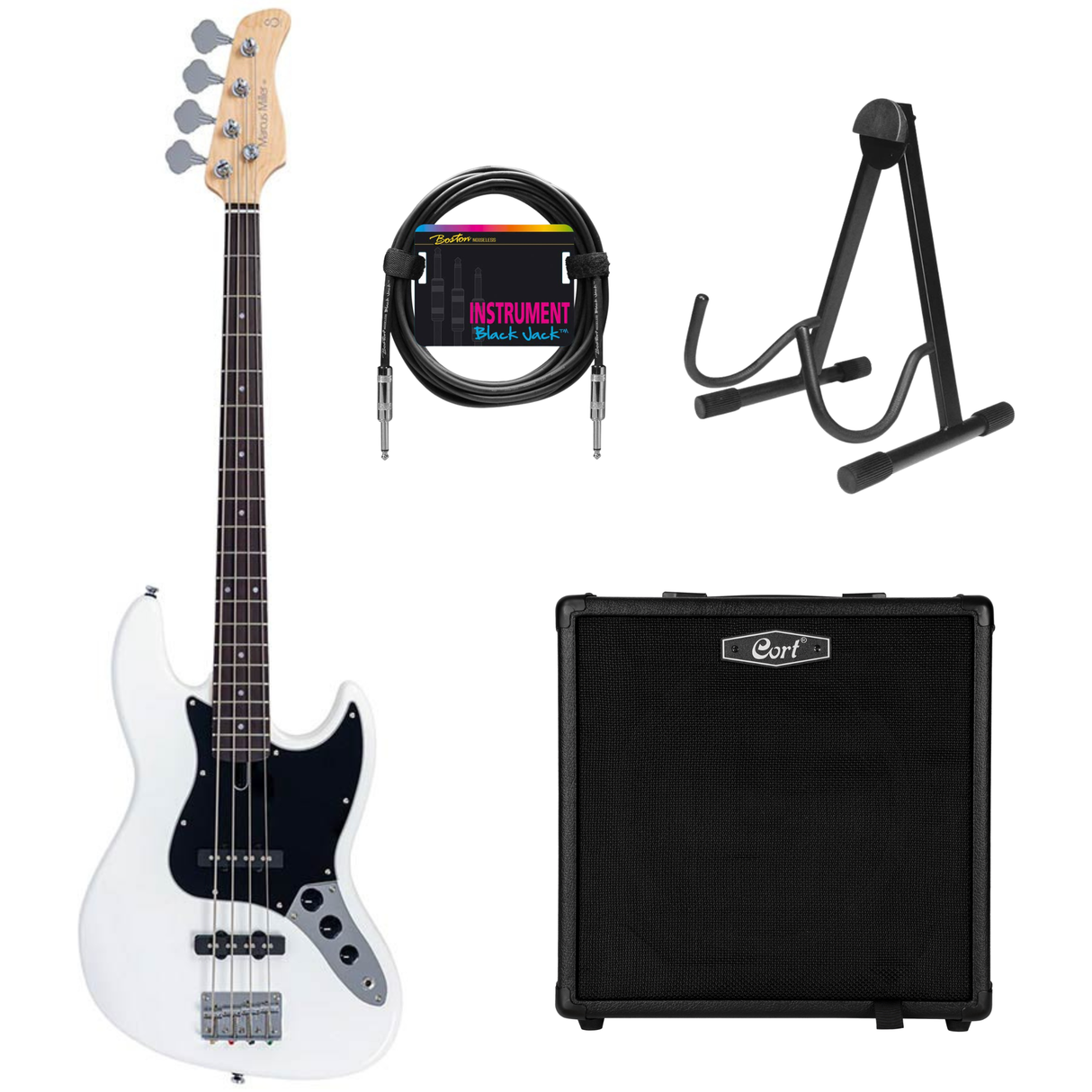 Sire Marcus Miller V1 4/AWH V Series 4-snarige Basgitaar Set Antique White met 40W Versterker
