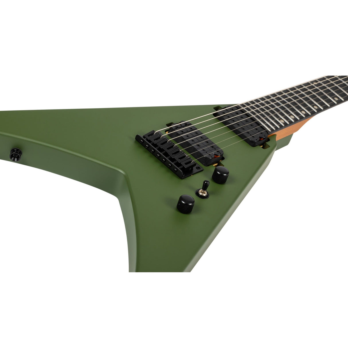 Spira V-407 MGR V-Style 7-Snarige Elektrische Gitaar HH Villain Humbuckers Roasted Poplar Satin Green