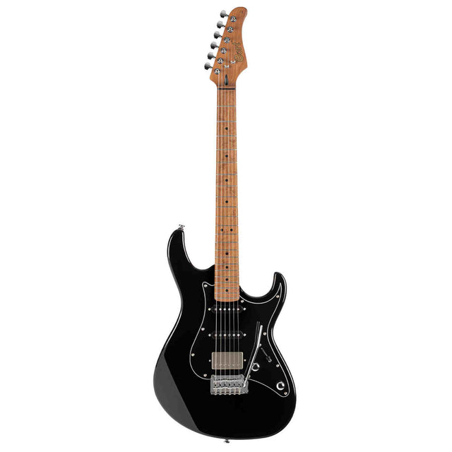 Cort G250SE BK Elektrische Gitaar HSS Linden Roasted Maple Zwart met 2-Punts Tremolo